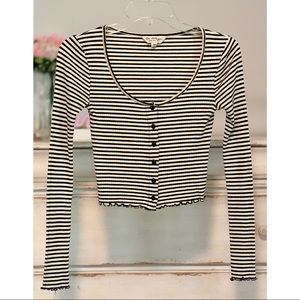 Miss Selfridge | Striped Long Sleeve Crop Top | 2
